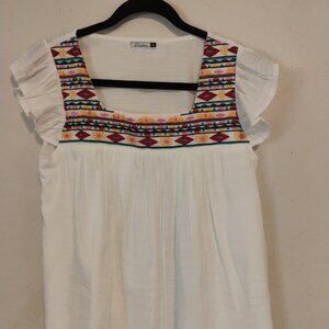 Doruse Women's Embroidered Boho Blouse in White in Size M
